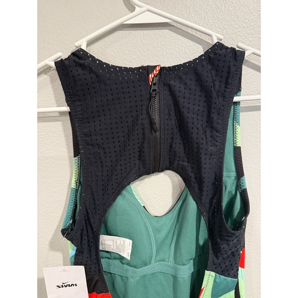 Nike Swimsuit Womens Small Black Green Swoosh Logo Keyhole Zipper Back One-Piece - Picture 8 of 9